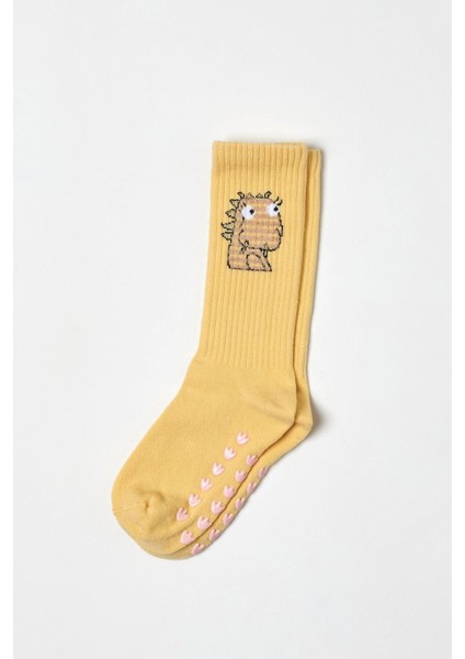 Çocuk Sevimli Dinozor Desenli Soket Çorap Sarı