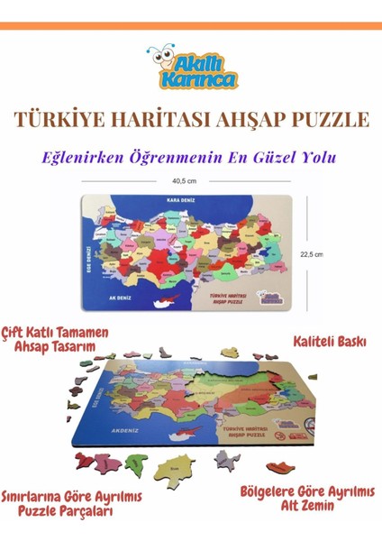 Ahşap Türkiye Haritası Puzzle Eğitici Ahşap Set