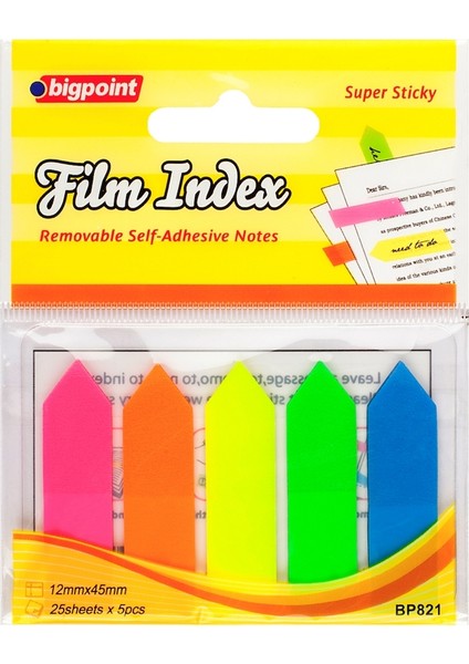 Yapışkanlı Film Index Ok 12 x 45 Mm 5 Renk x 25 Yaprak Şeffaf ve Yeniden Yapışabilir