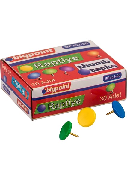 | Renkli Raptiye, Karışık Renk, 30'lu Kutu, Pvc Kaplamalı ve Dayanıklı