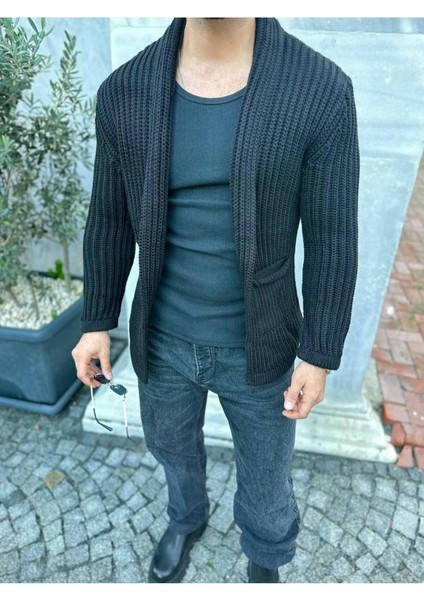 Hırka Kalın Örgü Şal Yaka Cepli Panço Triko Hırka Kapamasız fırsatları