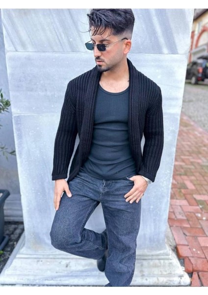 Hırka Kalın Örgü Şal Yaka Cepli Panço Triko Hırka Kapamasız indirimleri