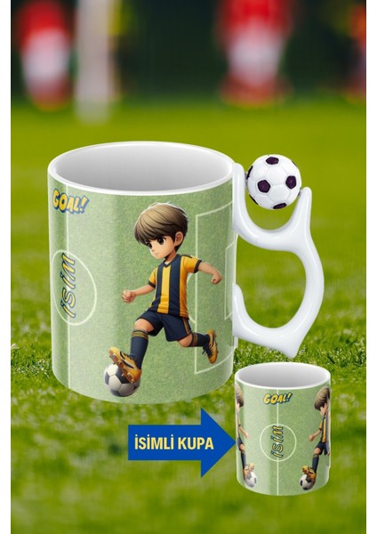 Siyah Beyaz Futbol Toplu Sarı Lacivert Forma Oyunculu Taraftar Isimli Baskılı Kupa Bardak