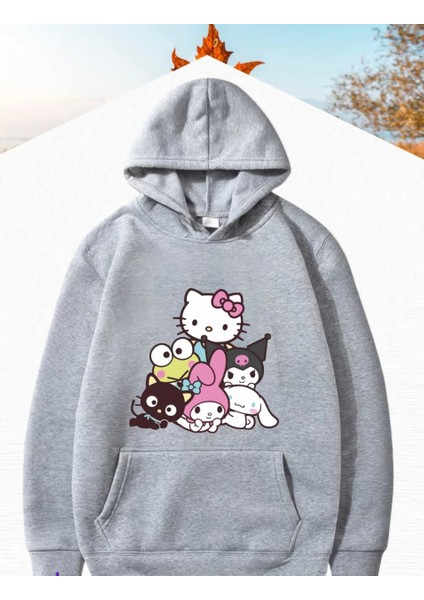 Özel Tasarım Kapüşonlu Kuromiler Iz Peşinde Baskılı Kışlık Kız Çocuk Trend Sweatshırt