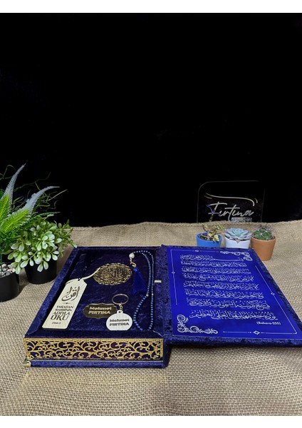Kur'an-I Kerim Seti Kadife Kaplı Bilgisayar Hatlı Sandık Kutulu - Lacivert fırsatları