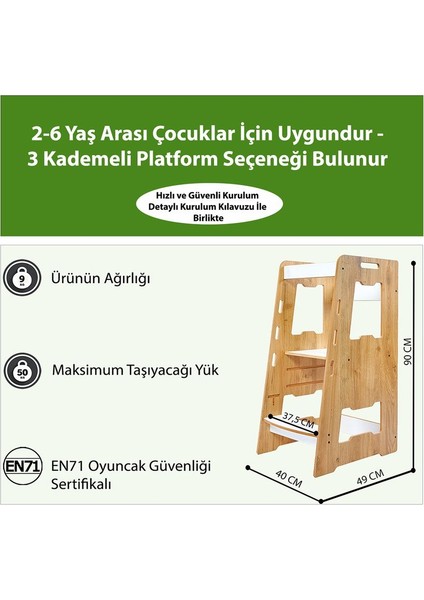 Ahşap Montessori Öğrenme Kulesi / 2-6 Yaş / Naturel