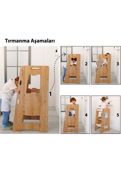 Ahşap Montessori Öğrenme Kulesi / 2-6 Yaş / Naturel