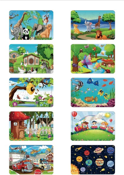 Ahşap Puzzle 24 Parçalı 10 Lu Set