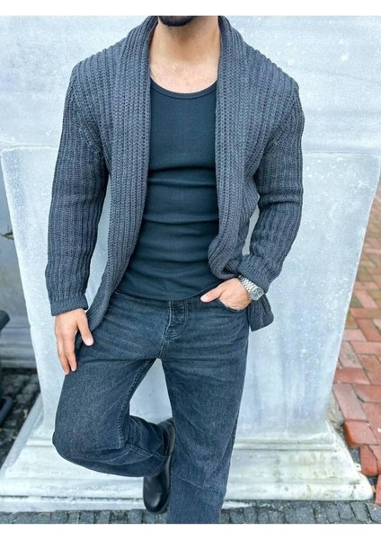 Hırka Kalın Örgü Şal Yaka Cepli Panço Triko Hırka Kapamasız fırsatları