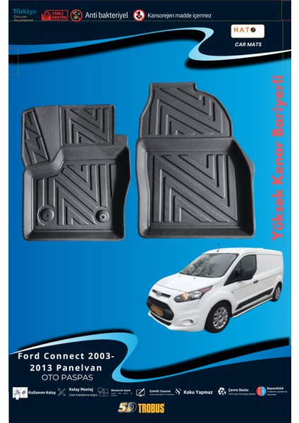 Ford Connect 2003-2013 Panelvan  Için 5,5d Carbon Style Havuzlu Paspas - Tpe Malzeme