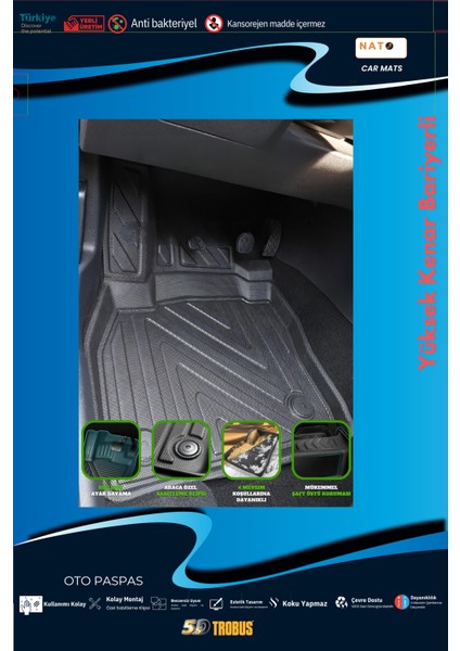 Ford Connect 2003-2013 Panelvan  Için 5,5d Carbon Style Havuzlu Paspas - Tpe Malzeme