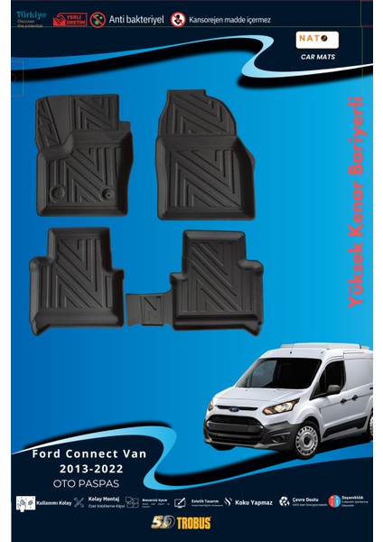 Ford Connect 2013-2022 Van Için 5,5d Carbon Style Havuzlu Paspas - Tpe Malzeme