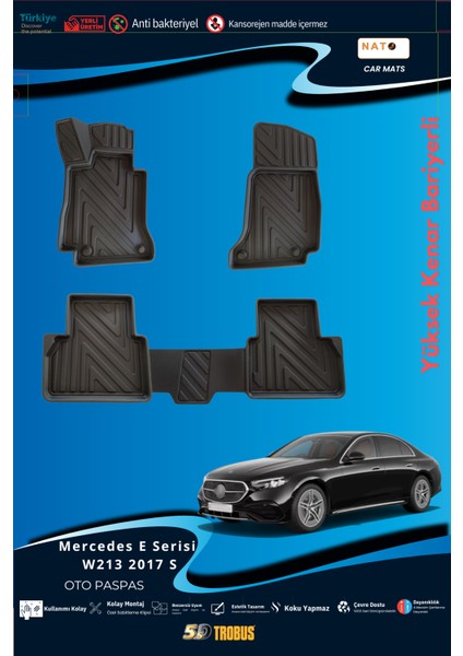 Mercedes E Serisi W213 2017 ve Sonrasi Için 5,5d Carbon Style Havuzlu Paspas - Tpe Malzeme