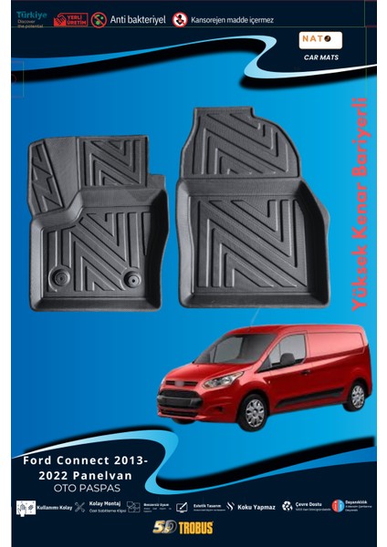 Ford Connect 2013-2022 Panelvan  Için 5,5d Carbon Style Havuzlu Paspas - Tpe Malzeme