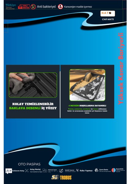 Renault Clio 2 1998-2005 Için 5,5d Carbon Style Havuzlu Paspas - Tpe Malzeme