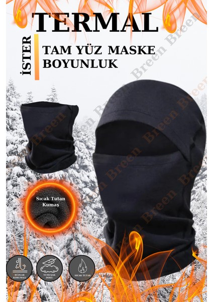 Termal Tam Yüz Kar Maskesi, Rüzgar Korumalı, Siyah Renk, Tek Beden
