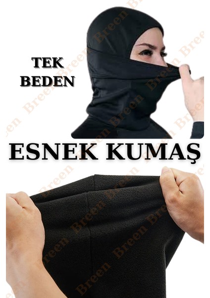 Termal Tam Yüz Kar Maskesi, Rüzgar Korumalı, Siyah Renk, Tek Beden