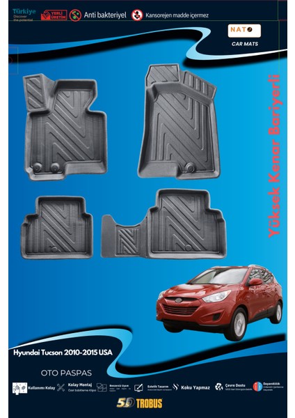 Hyundai Tucson (Abd) 2010-2015 Için 5,5d Carbon Style Havuzlu Paspas - Tpe Malzeme