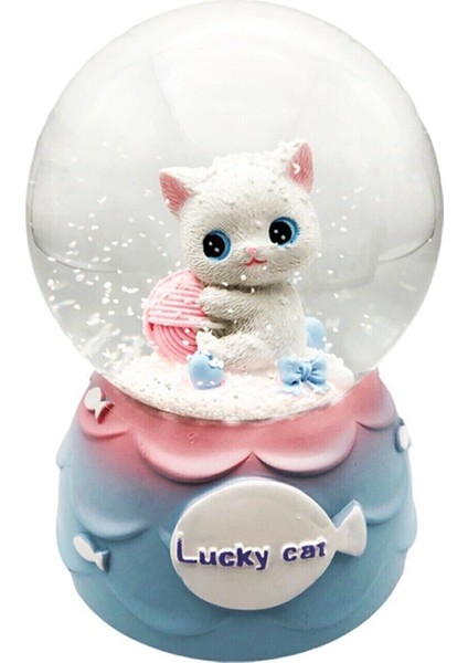 Sevimli Minnoş Kedi Lucky Cat Kar Küresi Orta Boy Işıklı Müzikli Kar Küresi