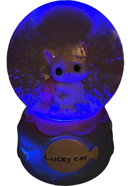 Sevimli Minnoş Kedi Lucky Cat Kar Küresi Orta Boy Işıklı Müzikli Kar Küresi modelleri