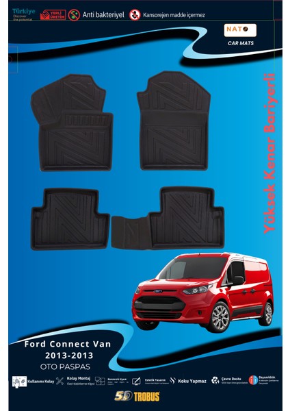 Ford Connect 2003-2013 Van Için 5,5d Carbon Style Havuzlu Paspas - Tpe Malzeme