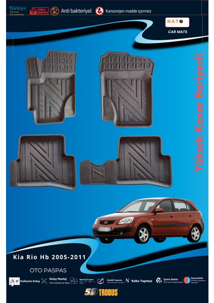 Kia Rio Hb 2005-2011 Için 5,5d Carbon Style Havuzlu Paspas - Tpe Malzeme