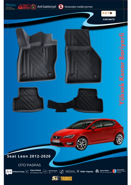 Seat Leon 2012-2020 Için 5,5d Carbon Style Havuzlu Paspas - Tpe Malzeme
