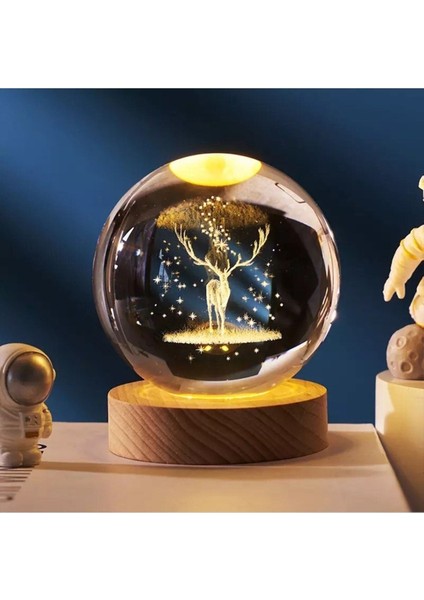 Işıklı Ahşap Geyik Temalı Cam Küre 6cm, şık ve doğal dekor seçeneği