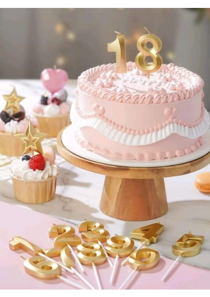 3 Yaş Gold Renk Rakam Mum Doğum Günü Pasta Mumu - Cupcake Mumu