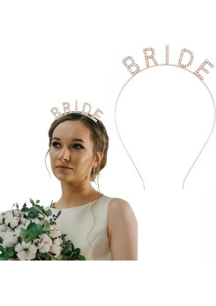 Rose Gold Bekarlığa Veda Kristal Taş Bride Tacı