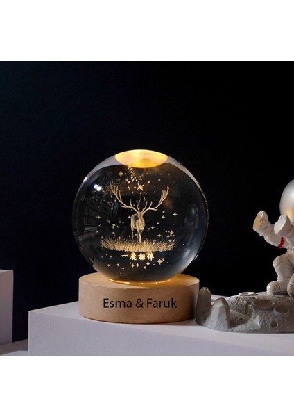 Işıklı Ahşap Geyik Temalı Cam Küre 6cm, şık ve doğal dekor seçeneği modelleri