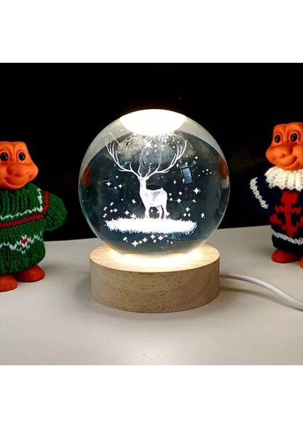 Işıklı Ahşap Geyik Temalı Cam Küre 6cm, şık ve doğal dekor seçeneği fırsatları