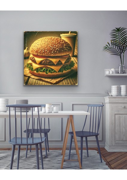 Hamburger Retro Kanvas Tablo 90 x 90 cm