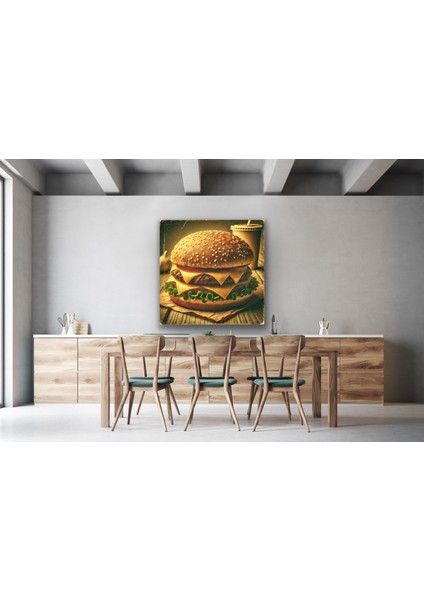 Hamburger Retro Kanvas Tablo 90 x 90 cm