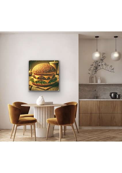Hamburger Retro Kanvas Tablo 90 x 90 cm