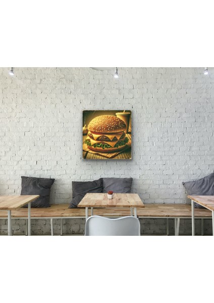 Hamburger Retro Kanvas Tablo 90 x 90 cm