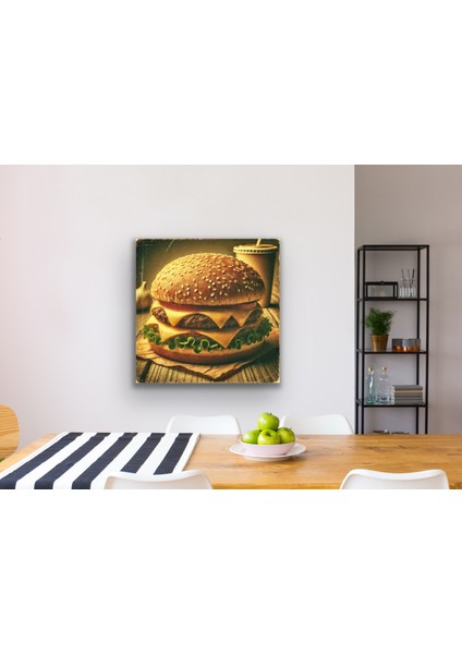 Hamburger Retro Kanvas Tablo 90 x 90 cm