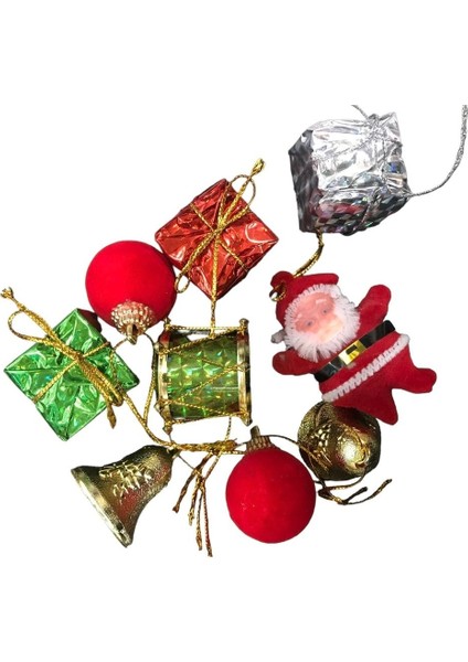 Yılbaşı Çam Süsü Seti, 9'lu Renkli ve Şık Dekorasyon Hediye Paketi