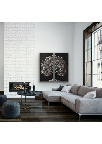 2li Eskitme Krom Ağaç Kanvas Tablo 60 x 120 cm x 2