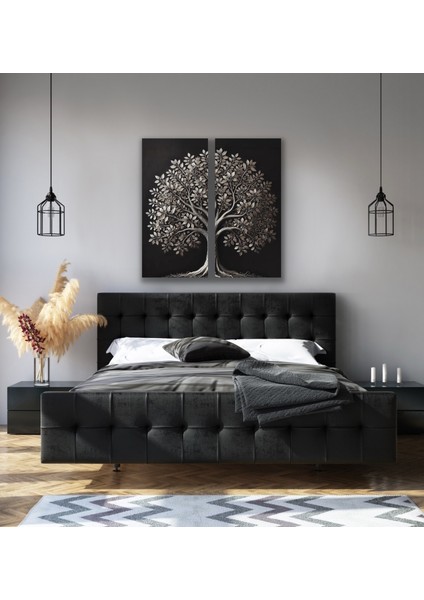 2li Eskitme Krom Ağaç Kanvas Tablo 60 x 120 cm x 2