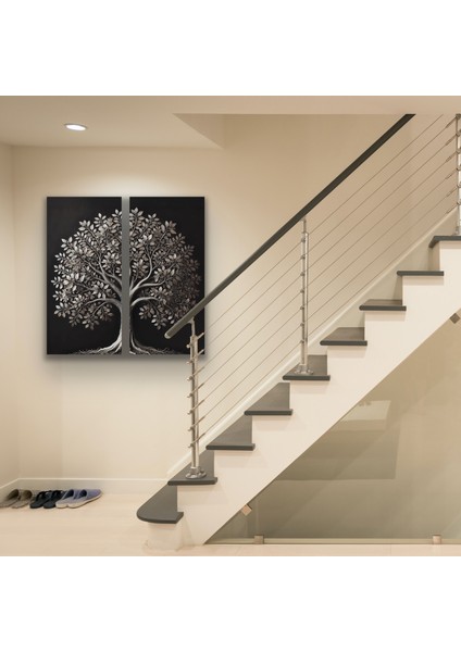 2li Eskitme Krom Ağaç Kanvas Tablo 60 x 120 cm x 2