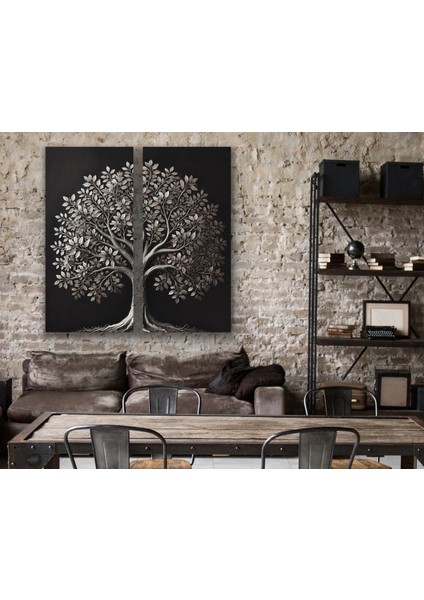 2li Eskitme Krom Ağaç Kanvas Tablo 60 x 120 cm x 2