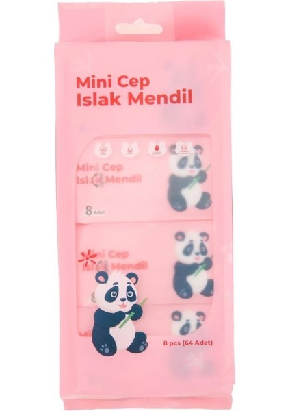 Panda Pembe Mini Cep Islak Mendil