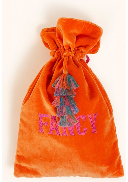 Delhı Püsküllü Nakışlı Orta Boy Pamuk Pamuk Dekoratif Kese 40x25 Cm Turuncu modelleri