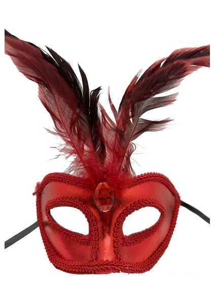 Rugan Kaplama Kırmızı Tüylü Parti Maskesi fiyatları