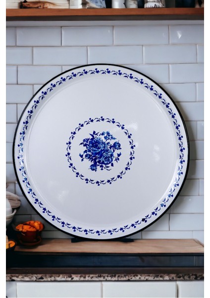 70 No Emaye Sini Sofra, Yemek Sunum Tepsi, Yer Sofrası Çinko ~68 cm fırsatları