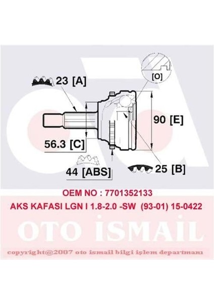 Aks Kafası Dış Lgn I 1.8-2.0-2.2d-2.2dt 93-01 -Mgn Scenıc 1.9dtı 97-99 -Scenıc I 1.9dtı 99-03