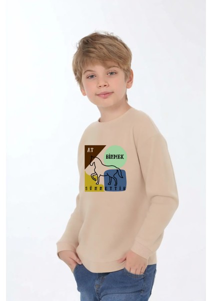 Erkek Çocuk "at Binmek Sünnettir" Baskılı Pamuklu Sweat