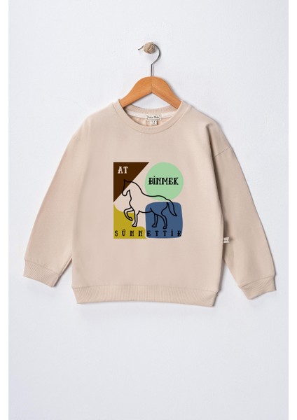 Erkek Çocuk "at Binmek Sünnettir" Baskılı Pamuklu Sweat modelleri