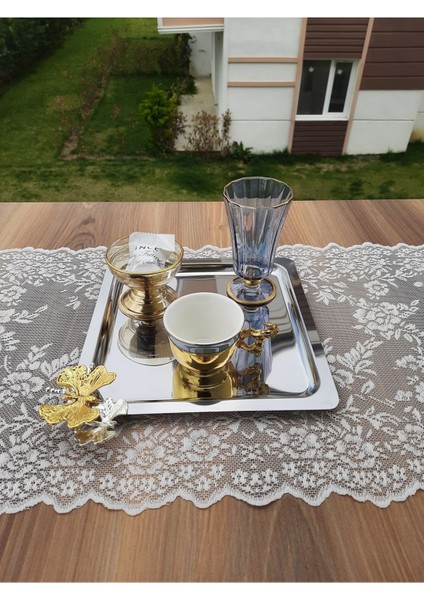 Paslanmaz Çelik Kare Bir Adet Kelebekli Modern Çay Kahve Sunum Tepsisi